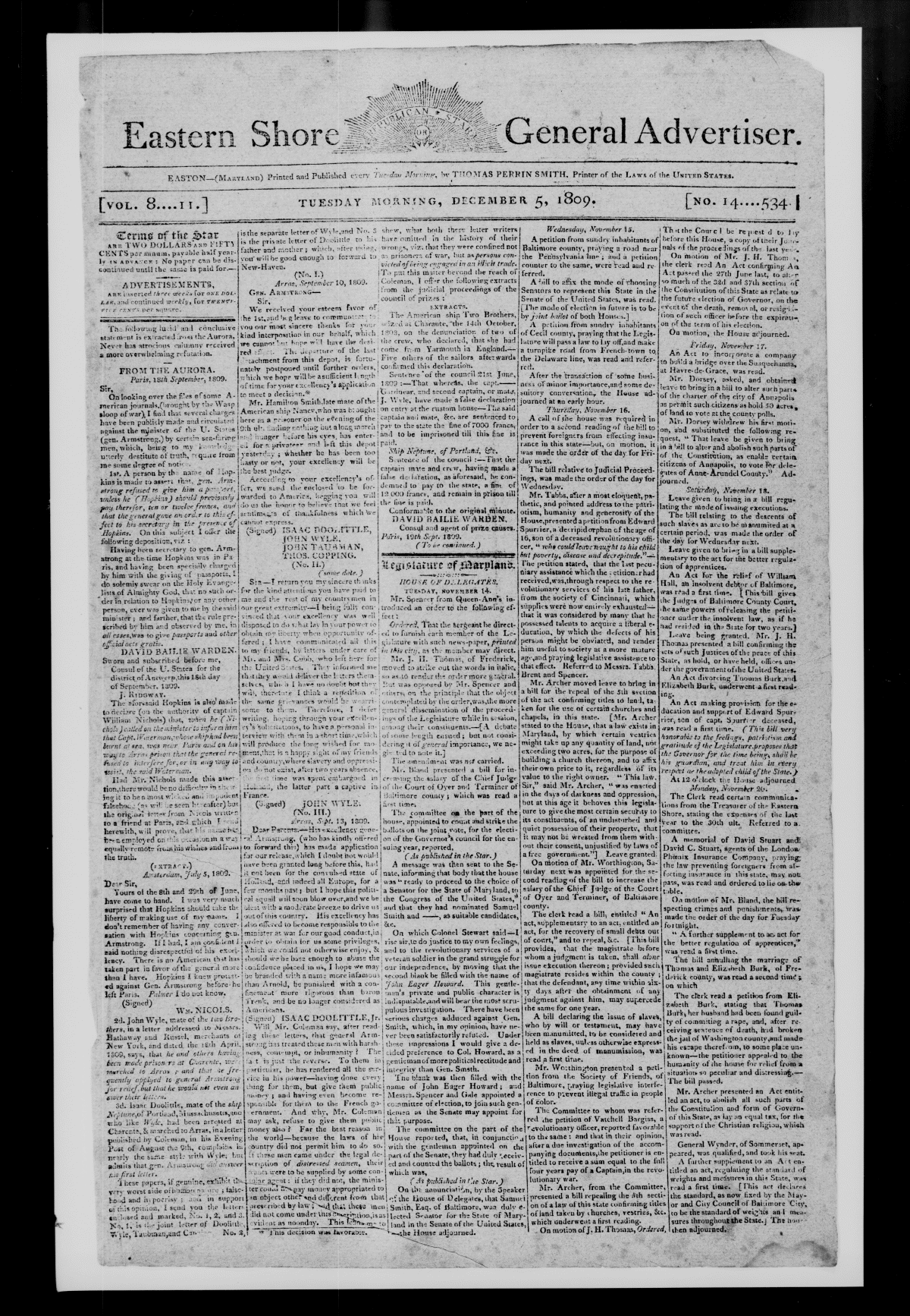 Maryland State Archives Republican Star, or, Eastern Shore General ...