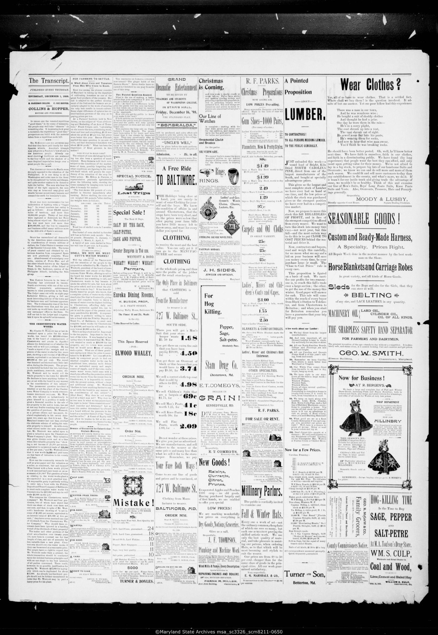 Maryland State Archives Chestertown Transcript Collection MSA SC 3326 ...