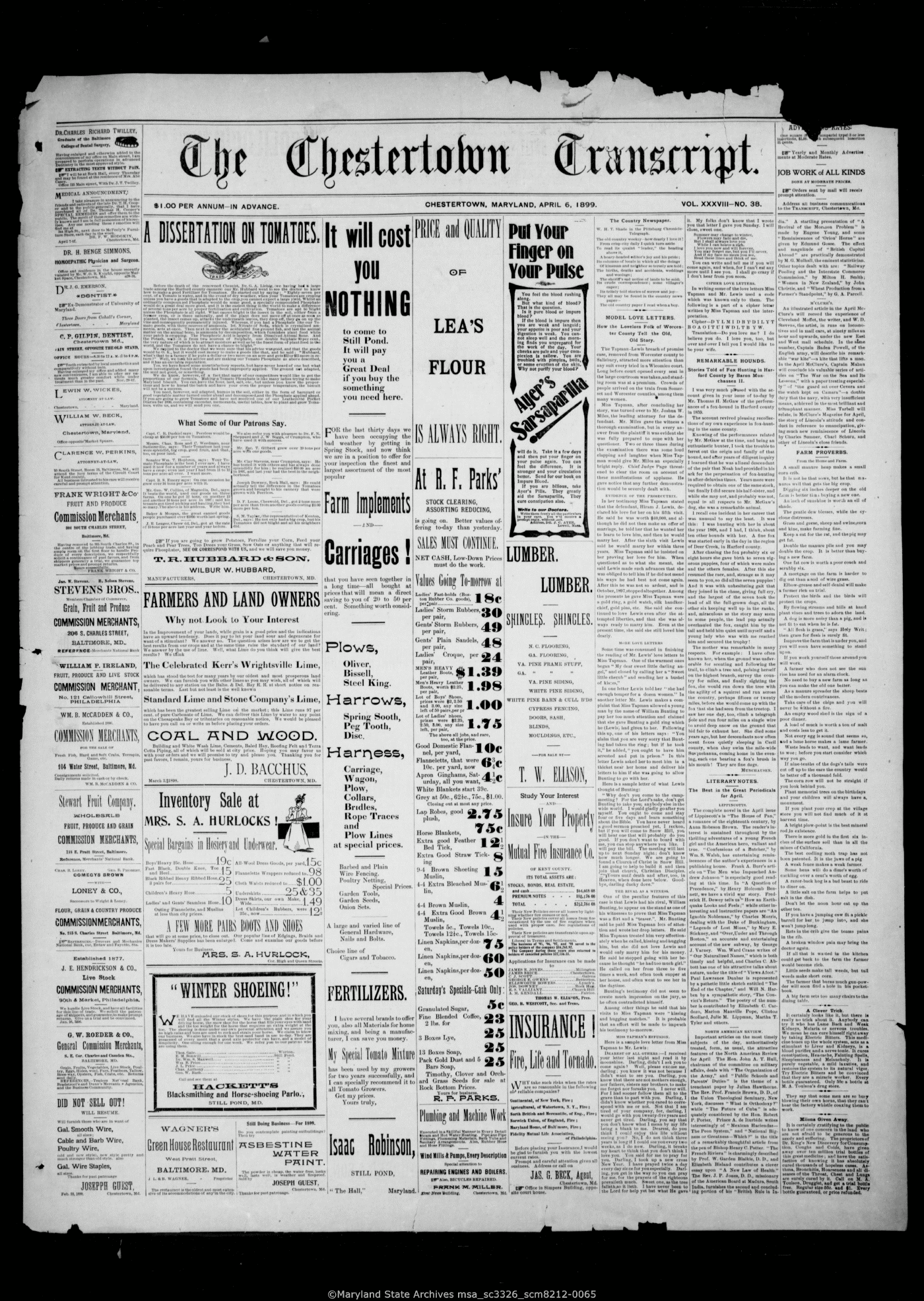 Maryland State Archives Chestertown Transcript Collection MSA SC 3326 ...