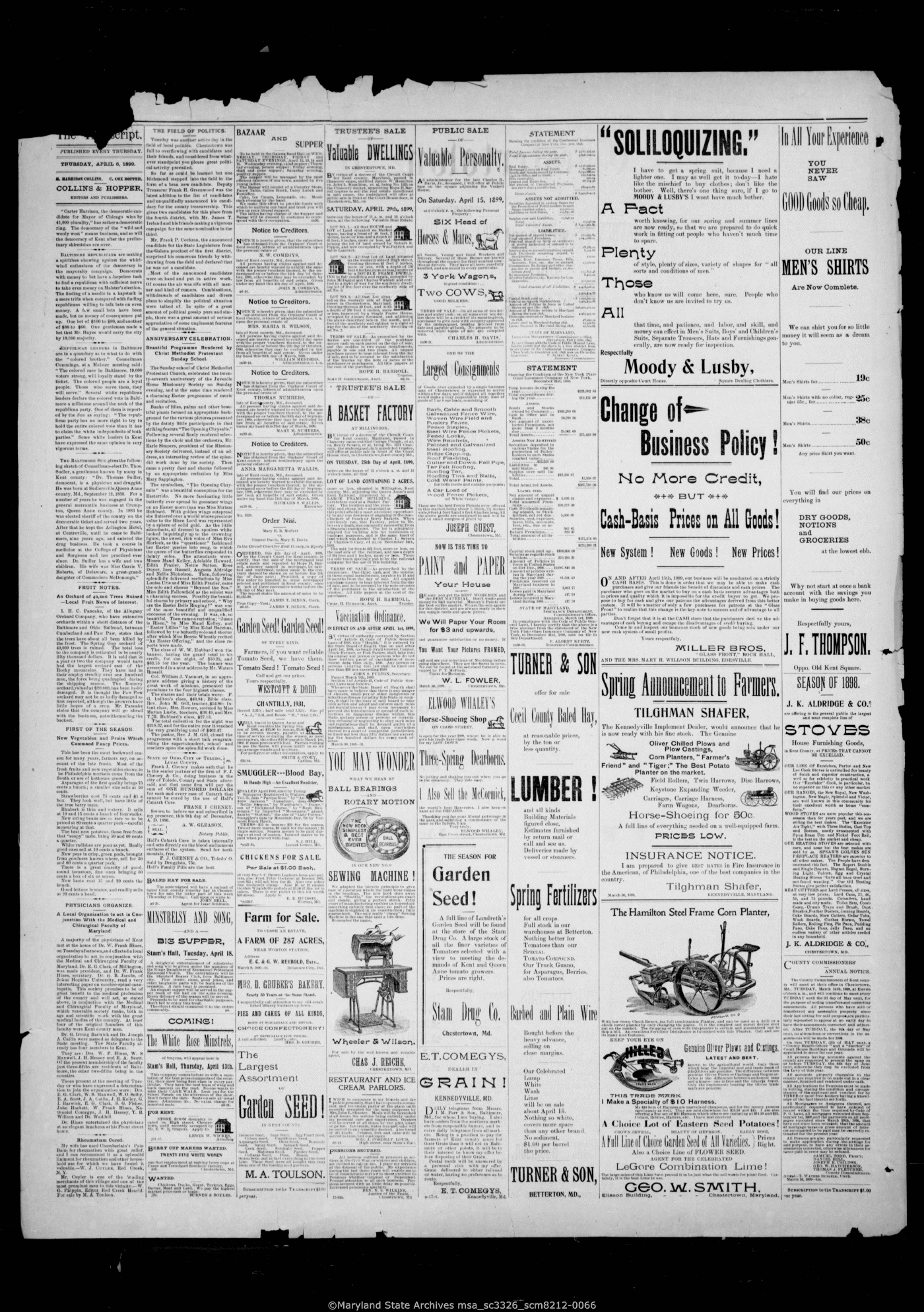 Maryland State Archives Chestertown Transcript Collection MSA SC 3326 ...