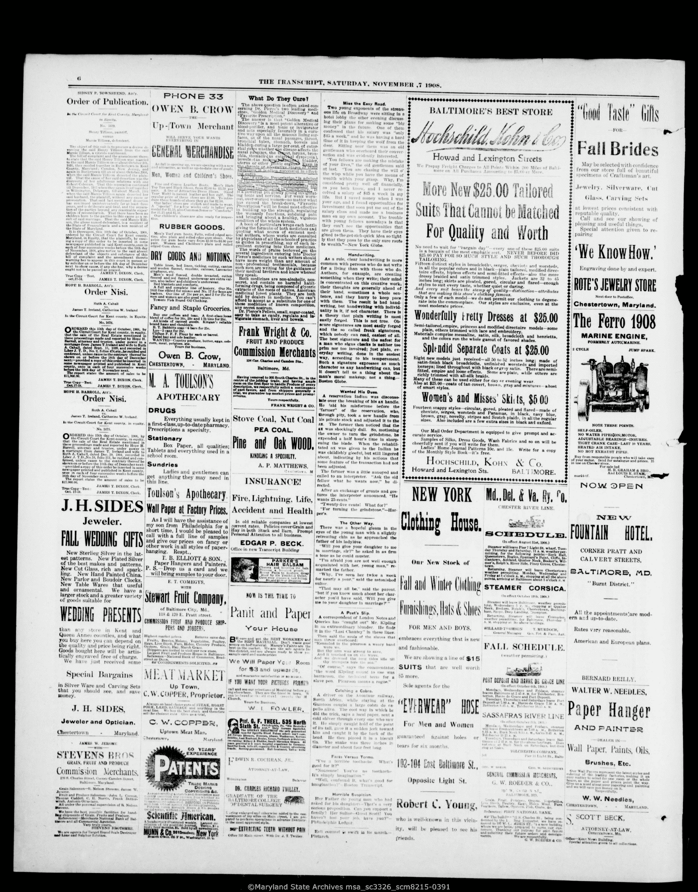 Maryland State Archives Chestertown Transcript Collection MSA SC 3326 ...