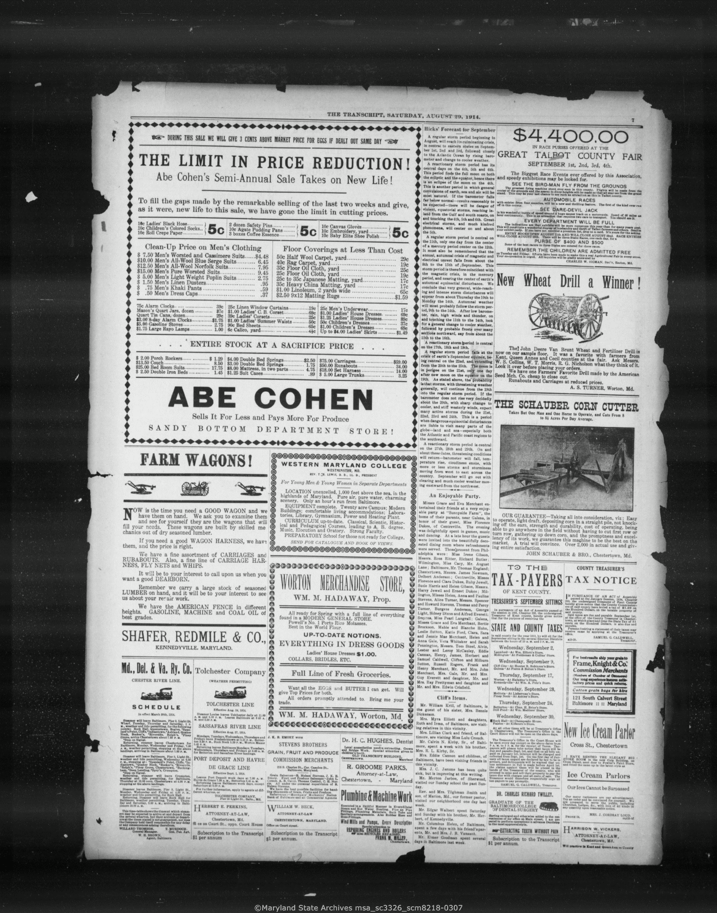 Maryland State Archives Chestertown Transcript Collection MSA SC 3326 ...