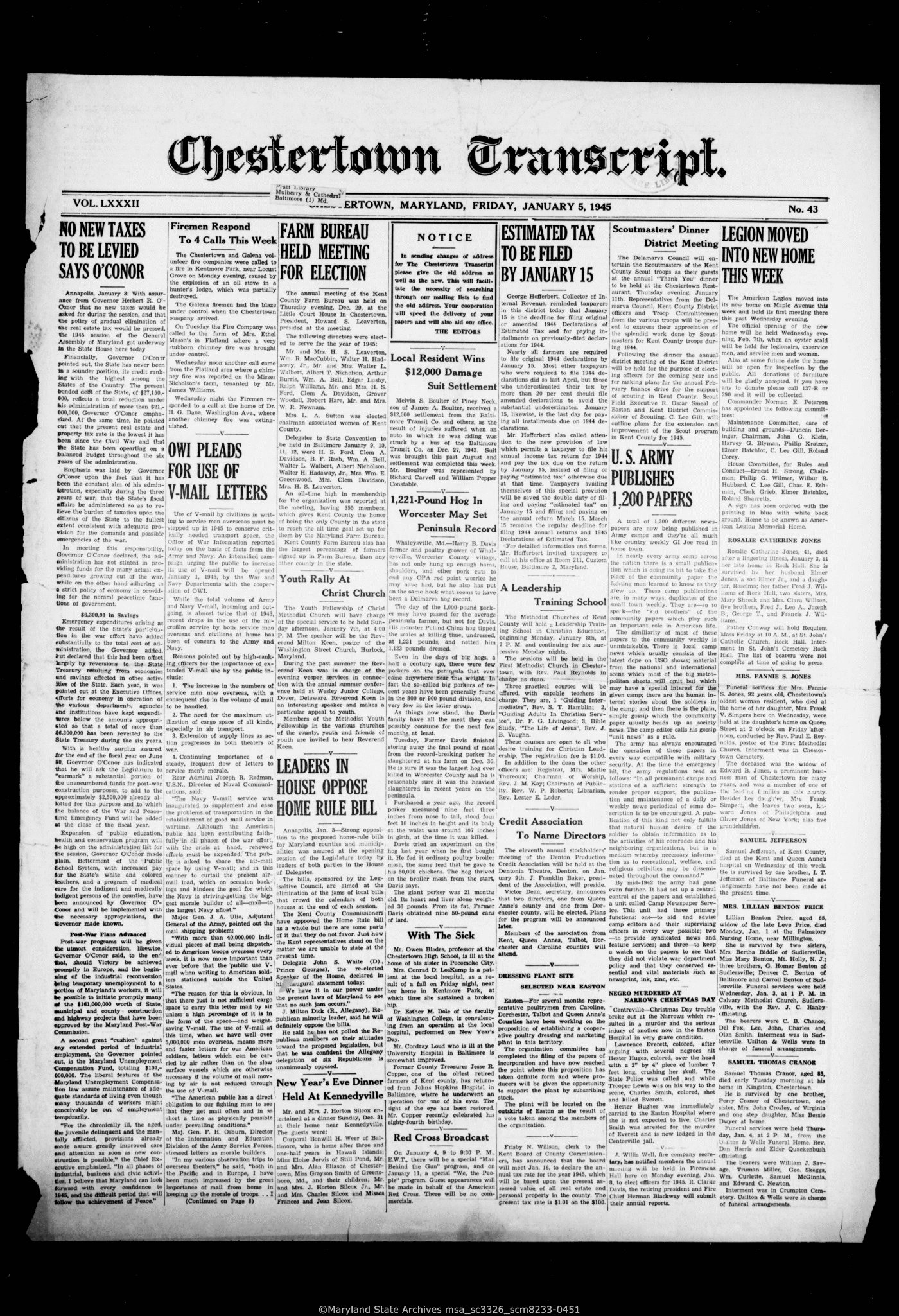 Maryland State Archives Chestertown Transcript Collection MSA SC 3326 ...