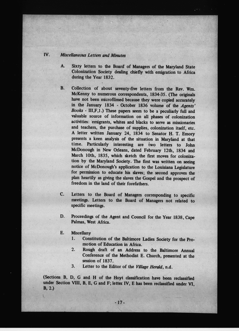 The Papers of the Maryland State Colonization Society Collection , msa