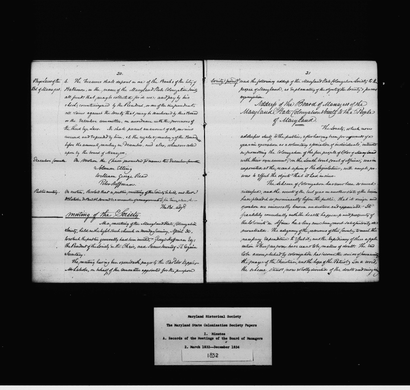 The Papers of the Maryland State Colonization Society Collection , msa