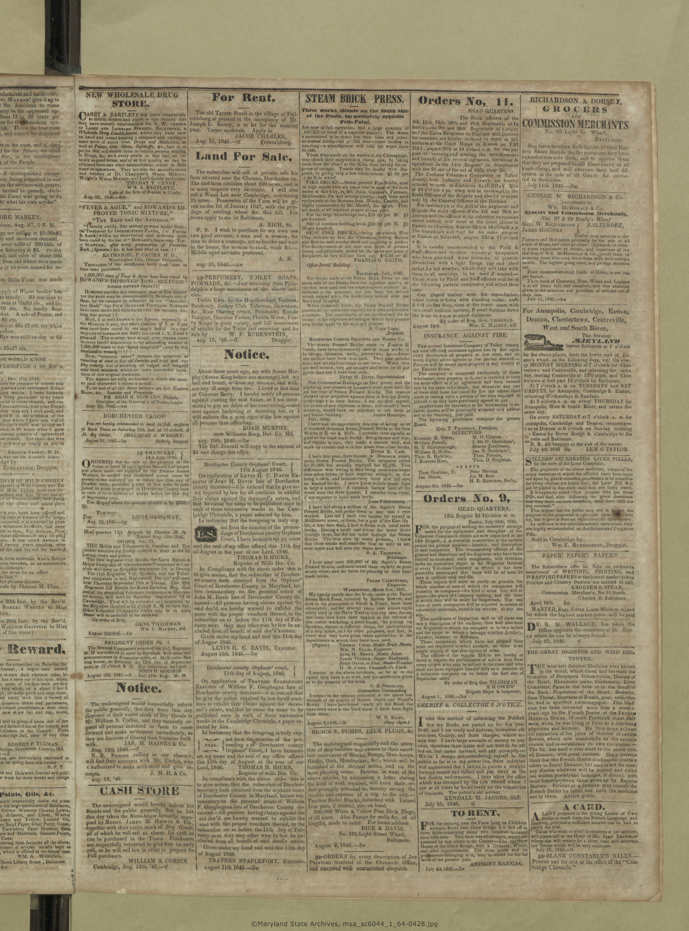 Maryland State Archives Dorchester County Historical Society Newspaper